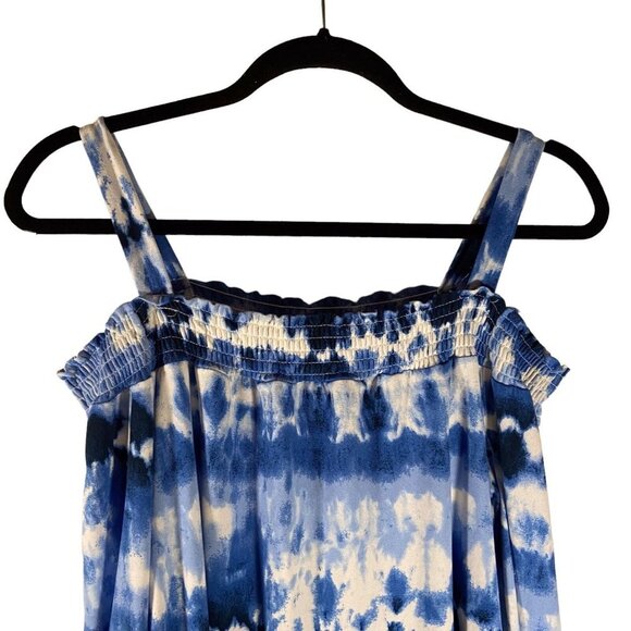 French Laundry Women Size Medium Blue Tie‎ Dye Mini Dress Cut Out Shoulder Tunic - Picture 8 of 9